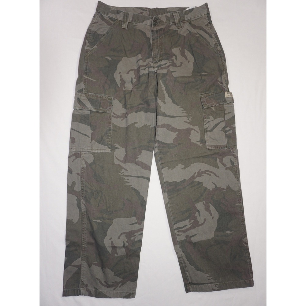 Wrangler 32x30 Camo Cotton Cargo Pants Green Camouflage